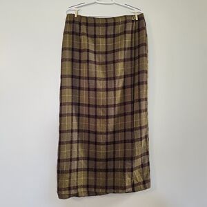 Studio C Green Plaid Maxi Wrap Skirt Vintage Paper Tag Whimsigoth Size 12 Grunge